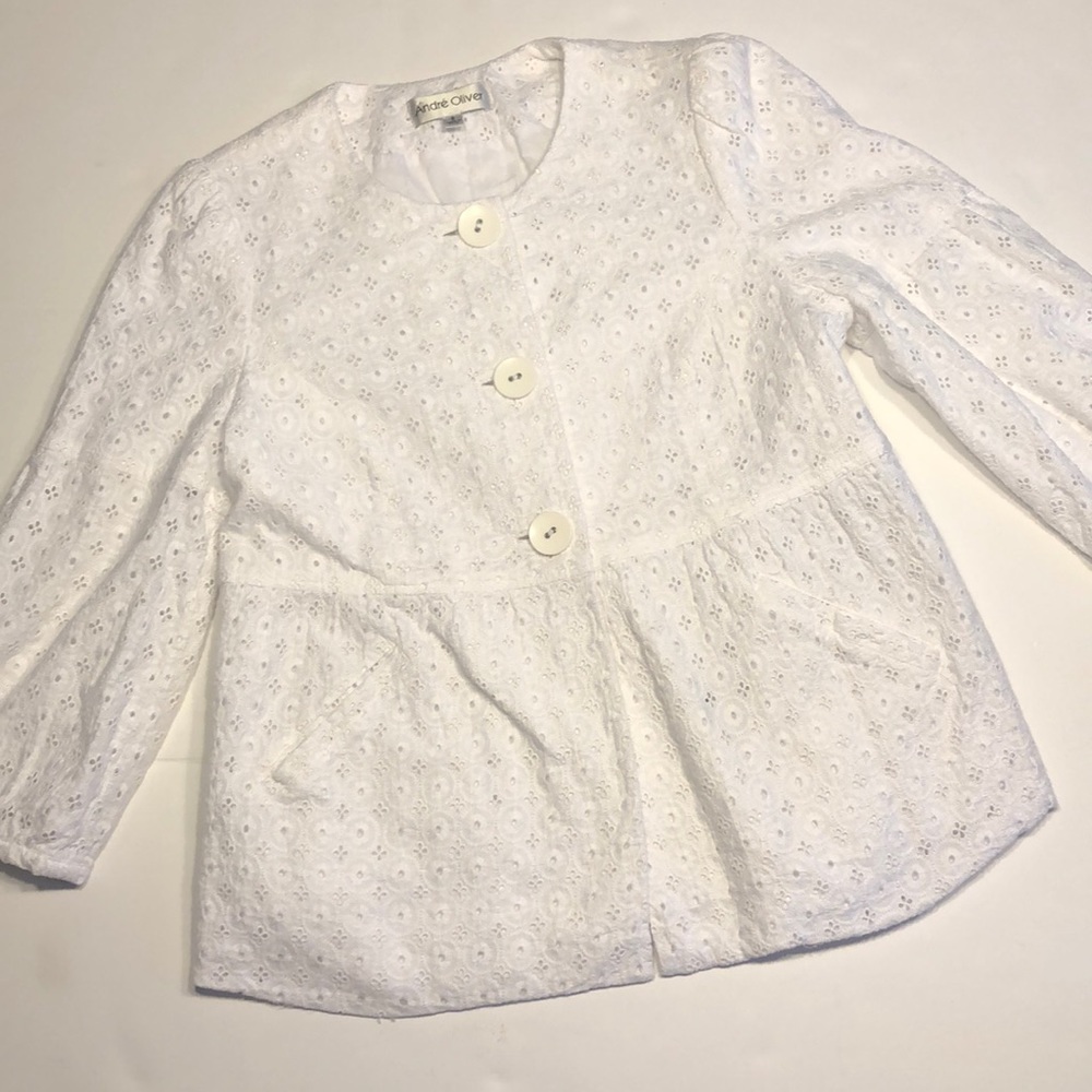 Andre Oliver 100% Cotton white Eyelet blazer Sz:8